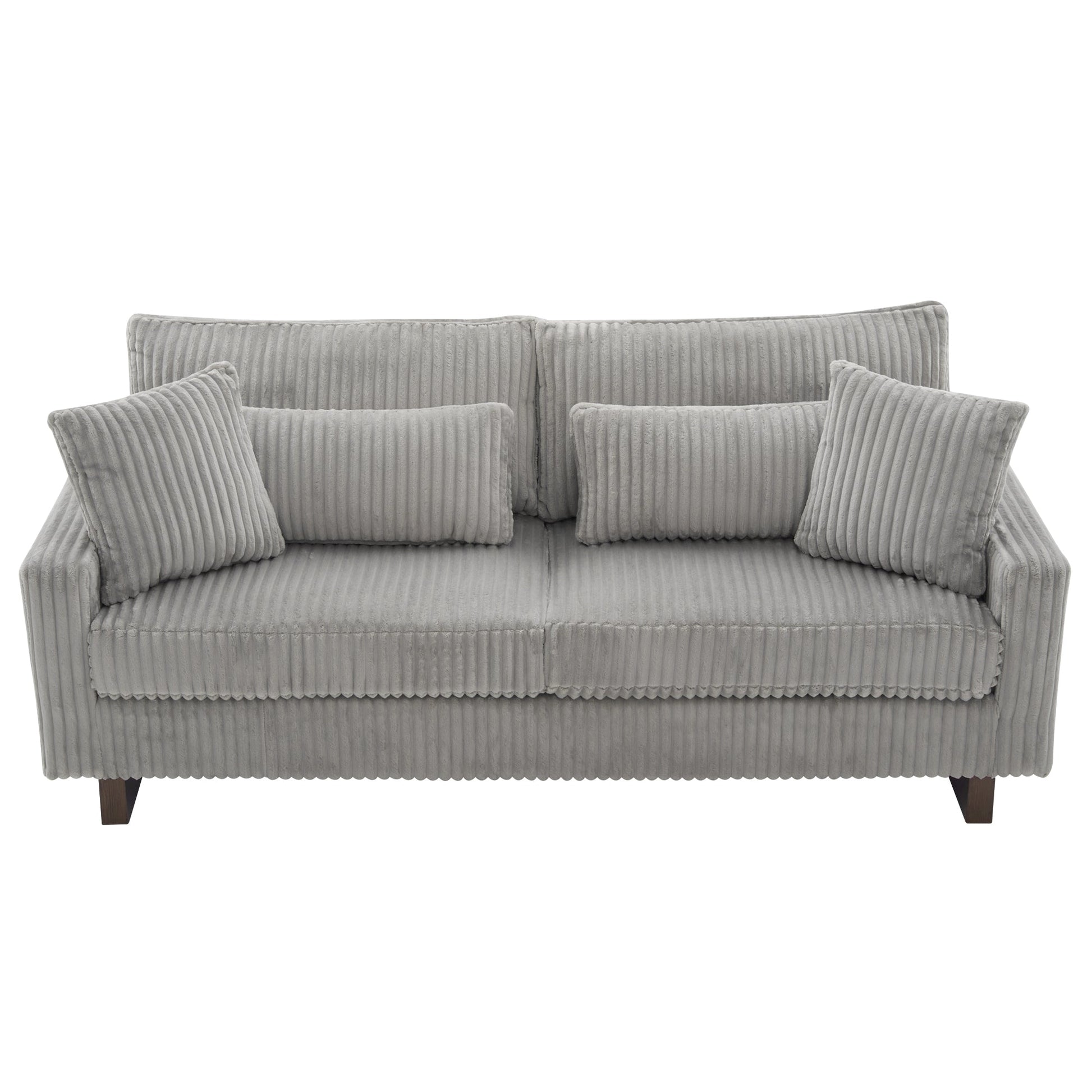 Modern Grey Corduroy Loveseat Sofa with Four Pillows, Upholstered 80.3' Couch for Living Room, Plywood and Pine Frame - 1st Choice Furniture Direct