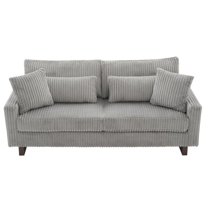 Modern Grey Corduroy Loveseat Sofa with Four Pillows, Upholstered 80.3' Couch for Living Room, Plywood and Pine Frame - 1st Choice Furniture Direct