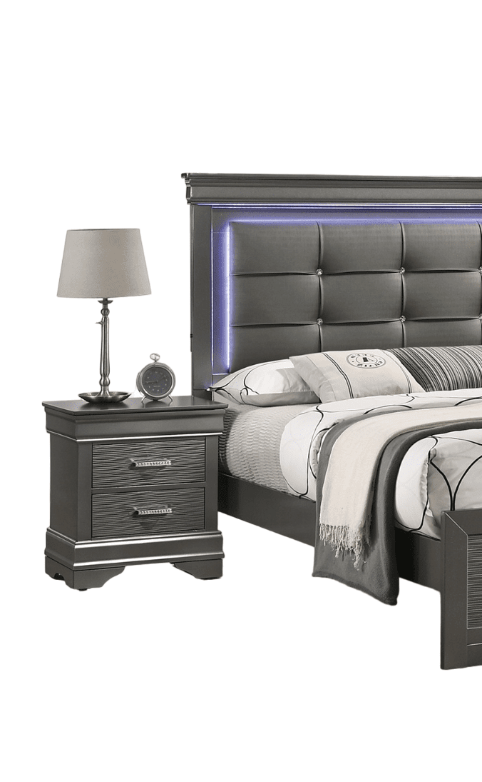 Modern Grey Transitional Wooden Nightstand Bedside Table 2x Drawers Bedroom Furniture - 1st Choice Furniture Direct
