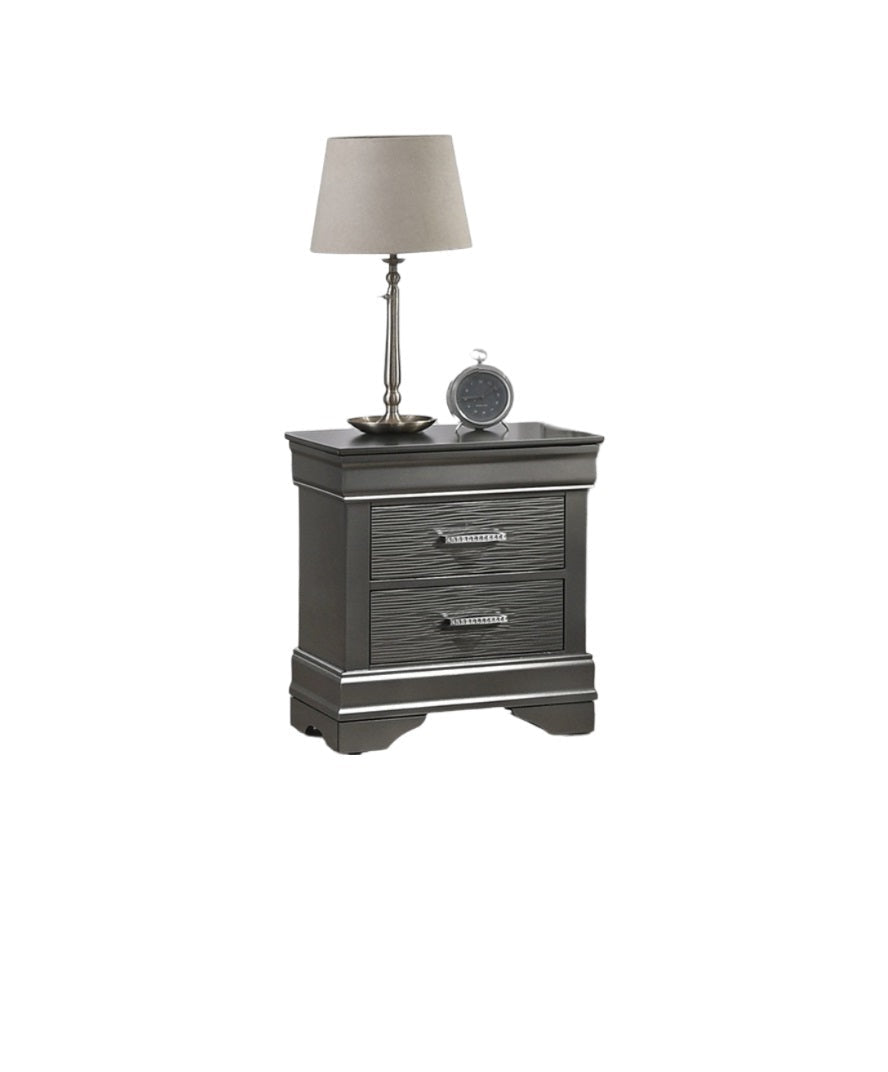 Modern Grey Transitional Wooden Nightstand Bedside Table 2x Drawers Bedroom Furniture - 1st Choice Furniture Direct