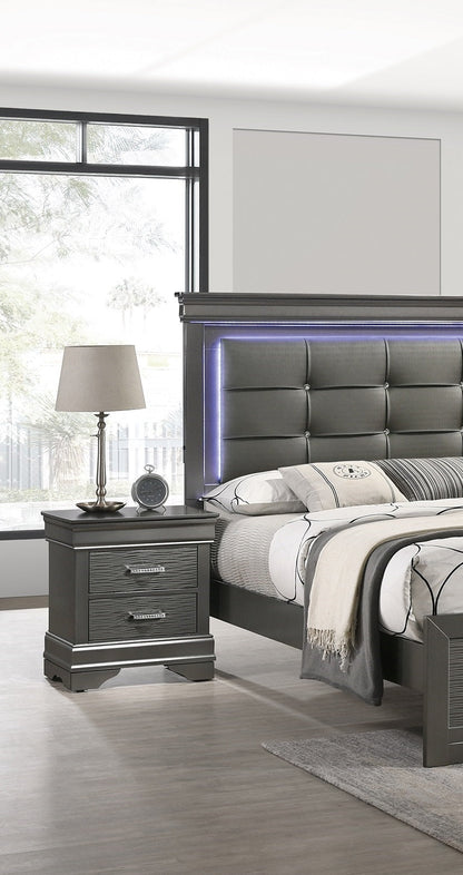 Modern Grey Transitional Wooden Nightstand Bedside Table 2x Drawers Bedroom Furniture - 1st Choice Furniture Direct