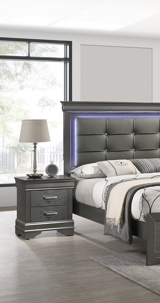 Modern Grey Transitional Wooden Nightstand Bedside Table 2x Drawers Bedroom Furniture - 1st Choice Furniture Direct
