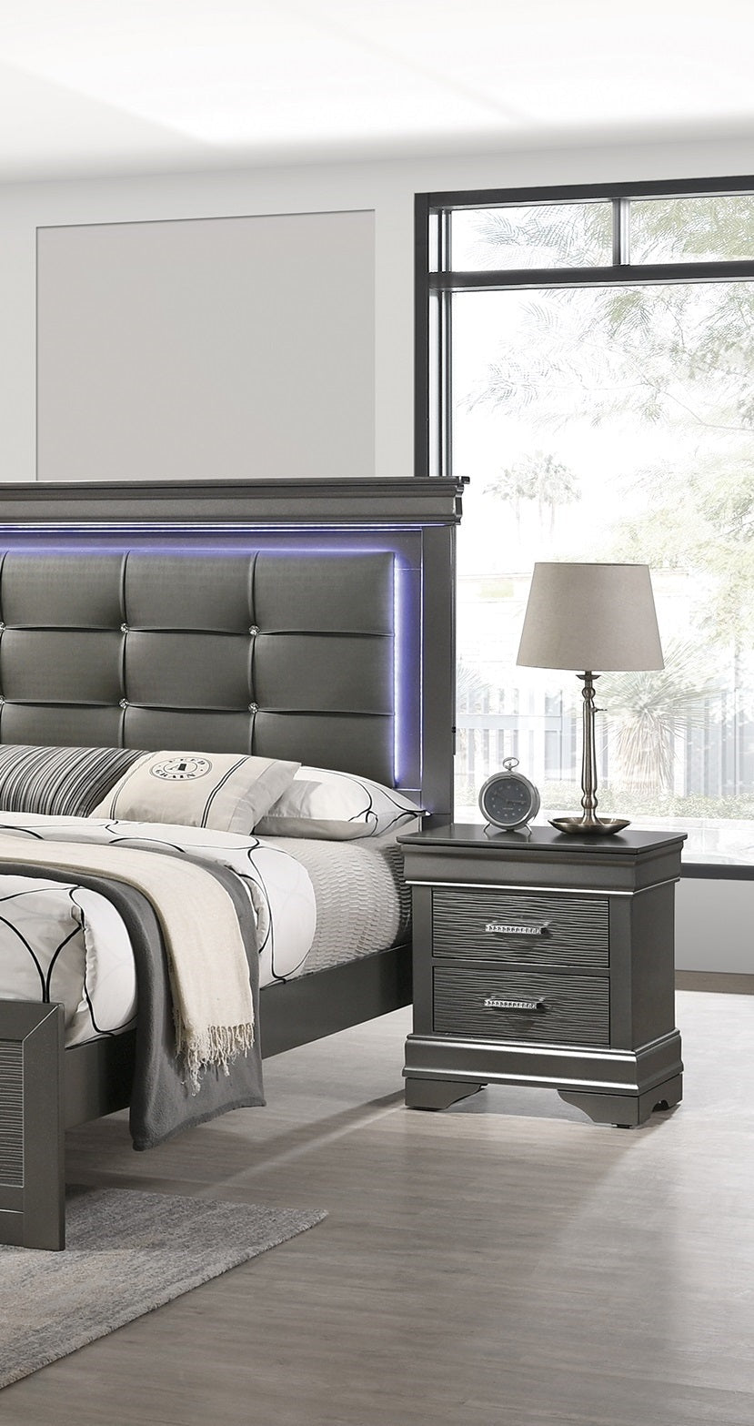 Modern Grey Transitional Wooden Nightstand Bedside Table 2x Drawers Bedroom Furniture - 1st Choice Furniture Direct