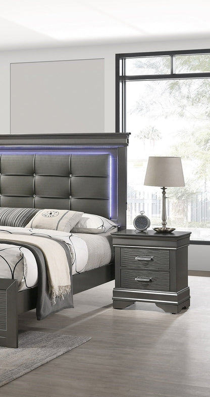 Modern Grey Transitional Wooden Nightstand Bedside Table 2x Drawers Bedroom Furniture - 1st Choice Furniture Direct