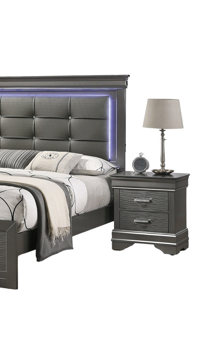 Modern Grey Transitional Wooden Nightstand Bedside Table 2x Drawers Bedroom Furniture - 1st Choice Furniture Direct