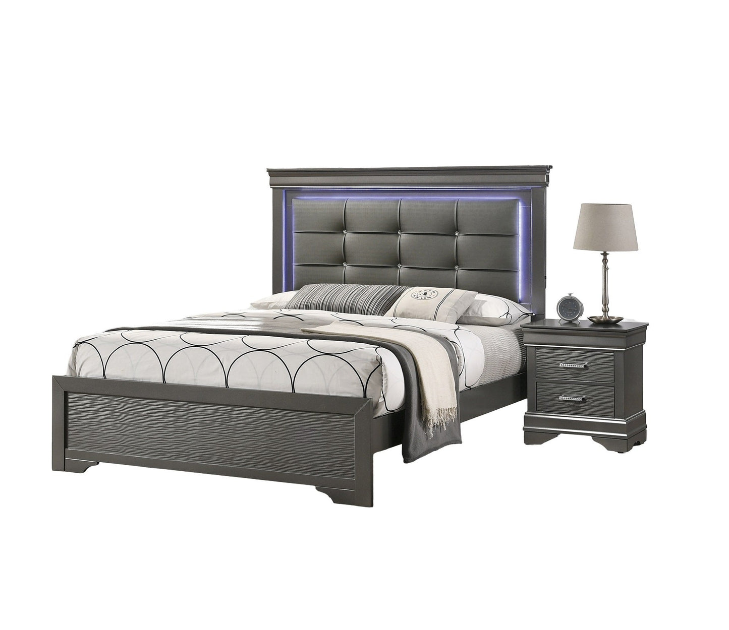 Modern Grey Transitional Wooden Nightstand Bedside Table 2x Drawers Bedroom Furniture - 1st Choice Furniture Direct