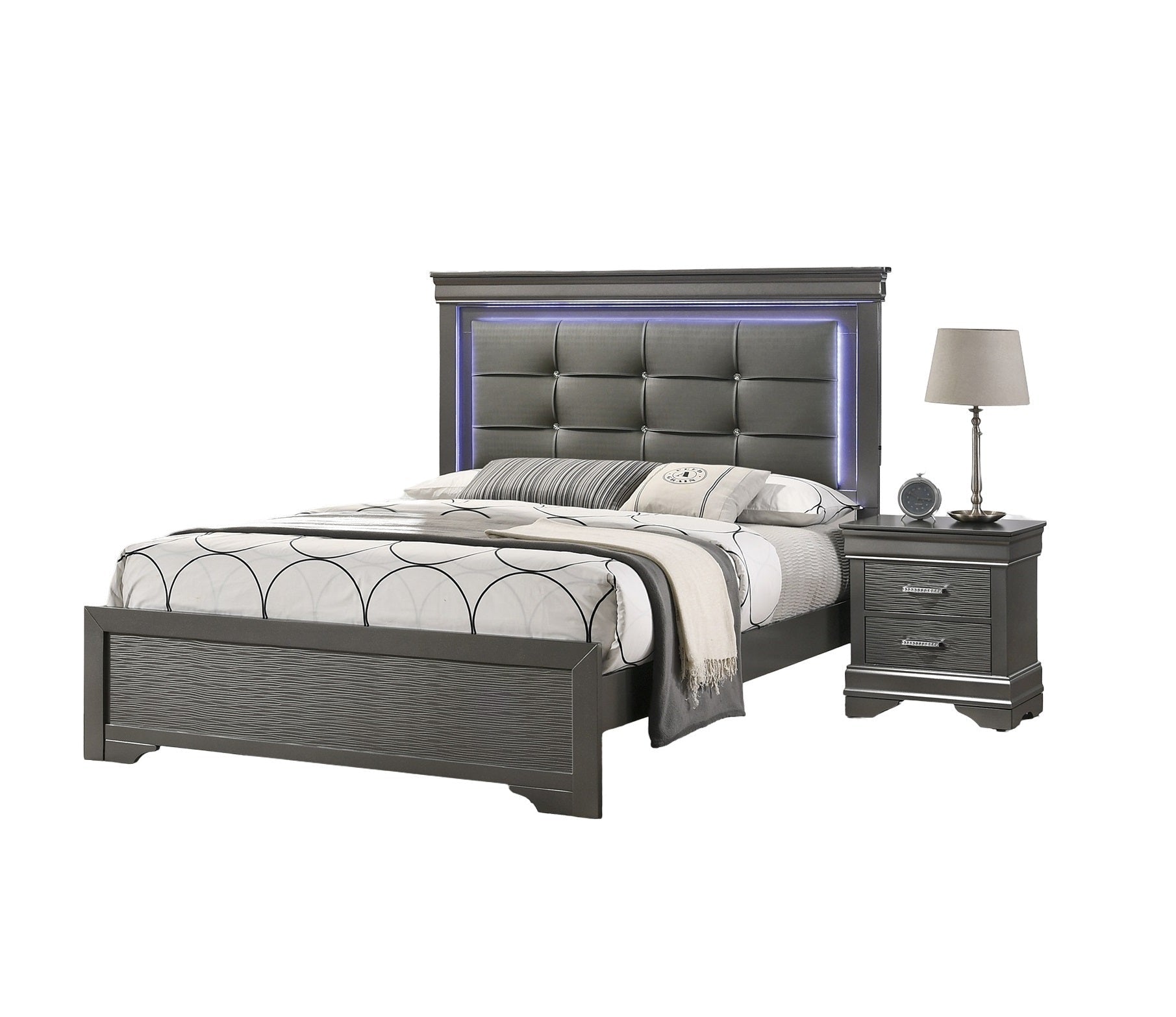 Modern Grey Transitional Wooden Nightstand Bedside Table 2x Drawers Bedroom Furniture - 1st Choice Furniture Direct