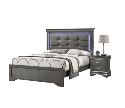Modern Grey Transitional Wooden Nightstand Bedside Table 2x Drawers Bedroom Furniture - 1st Choice Furniture Direct