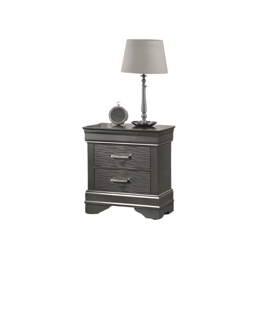Modern Grey Transitional Wooden Nightstand Bedside Table 2x Drawers Bedroom Furniture - 1st Choice Furniture Direct