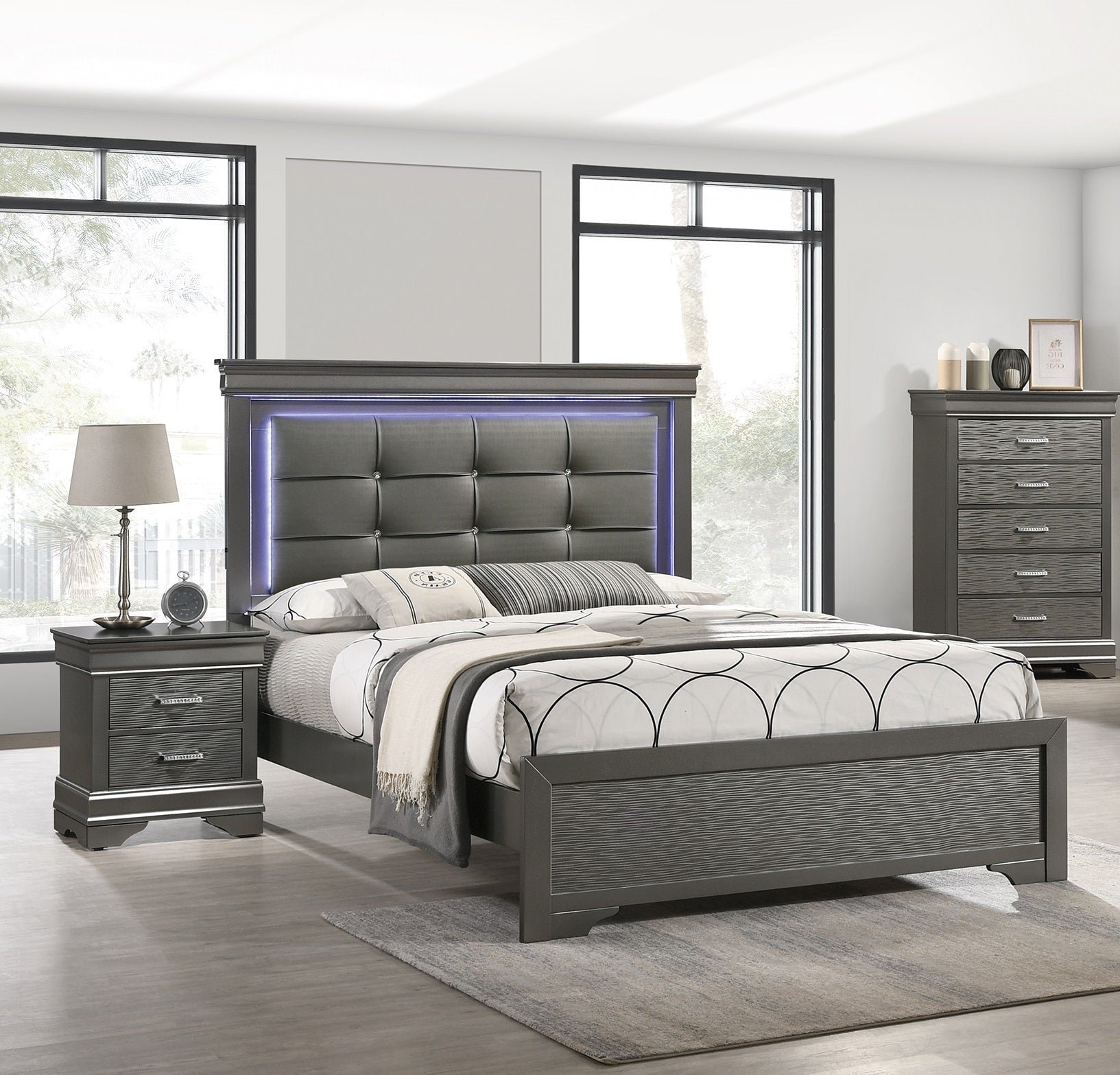 Modern Grey Transitional Wooden Nightstand Bedside Table 2x Drawers Bedroom Furniture - 1st Choice Furniture Direct