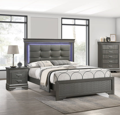 Modern Grey Transitional Wooden Nightstand Bedside Table 2x Drawers Bedroom Furniture - 1st Choice Furniture Direct