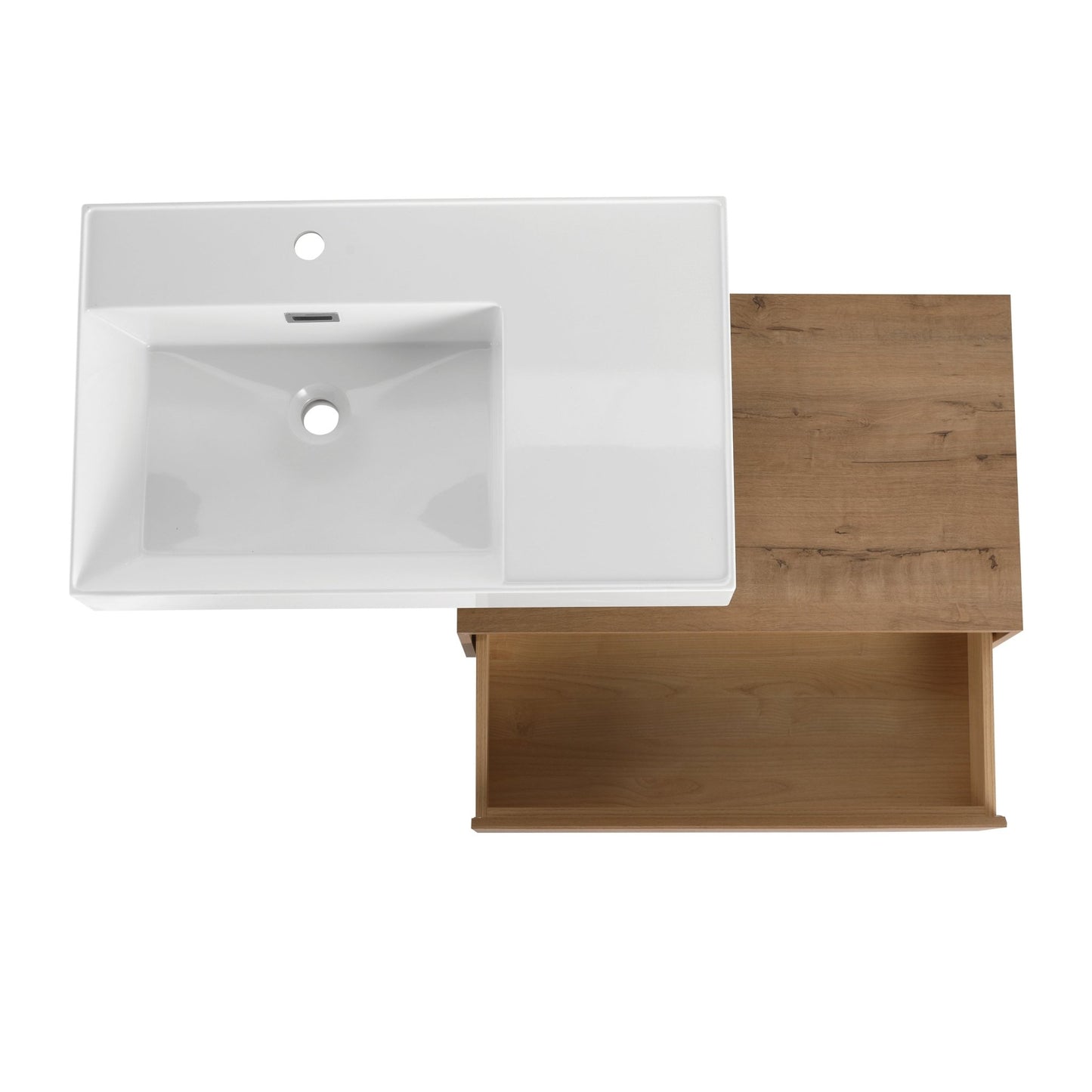 Modern Imitative Oak 30 - Inch Wall - Mounted Bathroom Vanity with Resin Sink and Side Cabinet - 1st Choice Furniture Direct