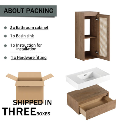 Modern Imitative Oak 30 - Inch Wall - Mounted Bathroom Vanity with Resin Sink and Side Cabinet - 1st Choice Furniture Direct