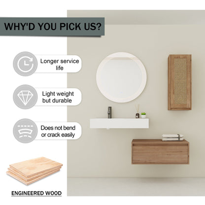 Modern Imitative Oak 30 - Inch Wall - Mounted Bathroom Vanity with Resin Sink and Side Cabinet - 1st Choice Furniture Direct