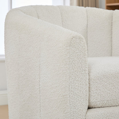 Modern Ivory Chenille Cushioned Metal Base Swivel Barrel Chair, 32.28' Wide Upholstered Tufted Pumpkin - Shape Club Armchair - 1st Choice Furniture Direct