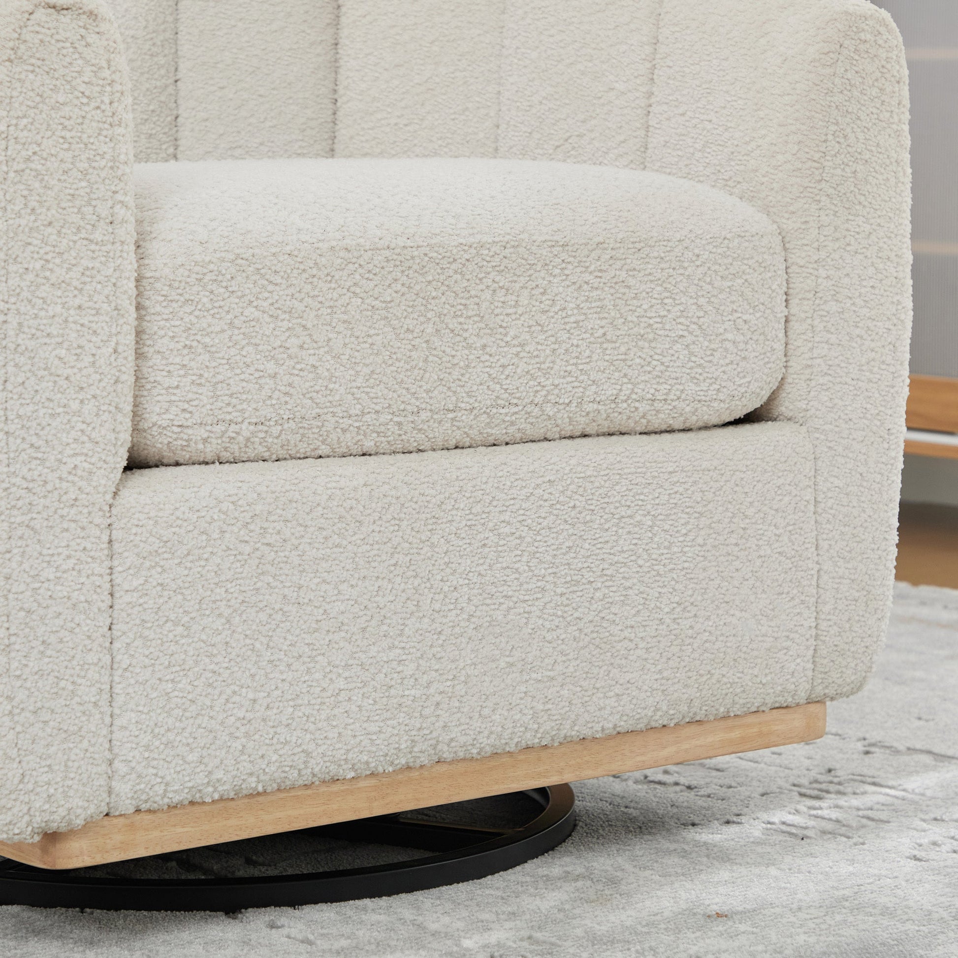 Modern Ivory Chenille Cushioned Metal Base Swivel Barrel Chair, 32.28' Wide Upholstered Tufted Pumpkin - Shape Club Armchair - 1st Choice Furniture Direct