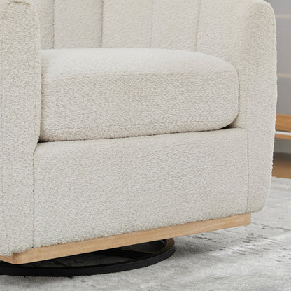 Modern Ivory Chenille Cushioned Metal Base Swivel Barrel Chair, 32.28' Wide Upholstered Tufted Pumpkin - Shape Club Armchair - 1st Choice Furniture Direct