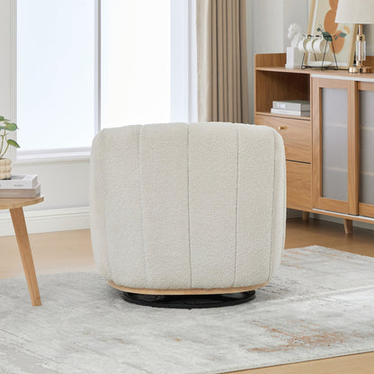 Modern Ivory Chenille Cushioned Metal Base Swivel Barrel Chair, 32.28' Wide Upholstered Tufted Pumpkin - Shape Club Armchair - 1st Choice Furniture Direct