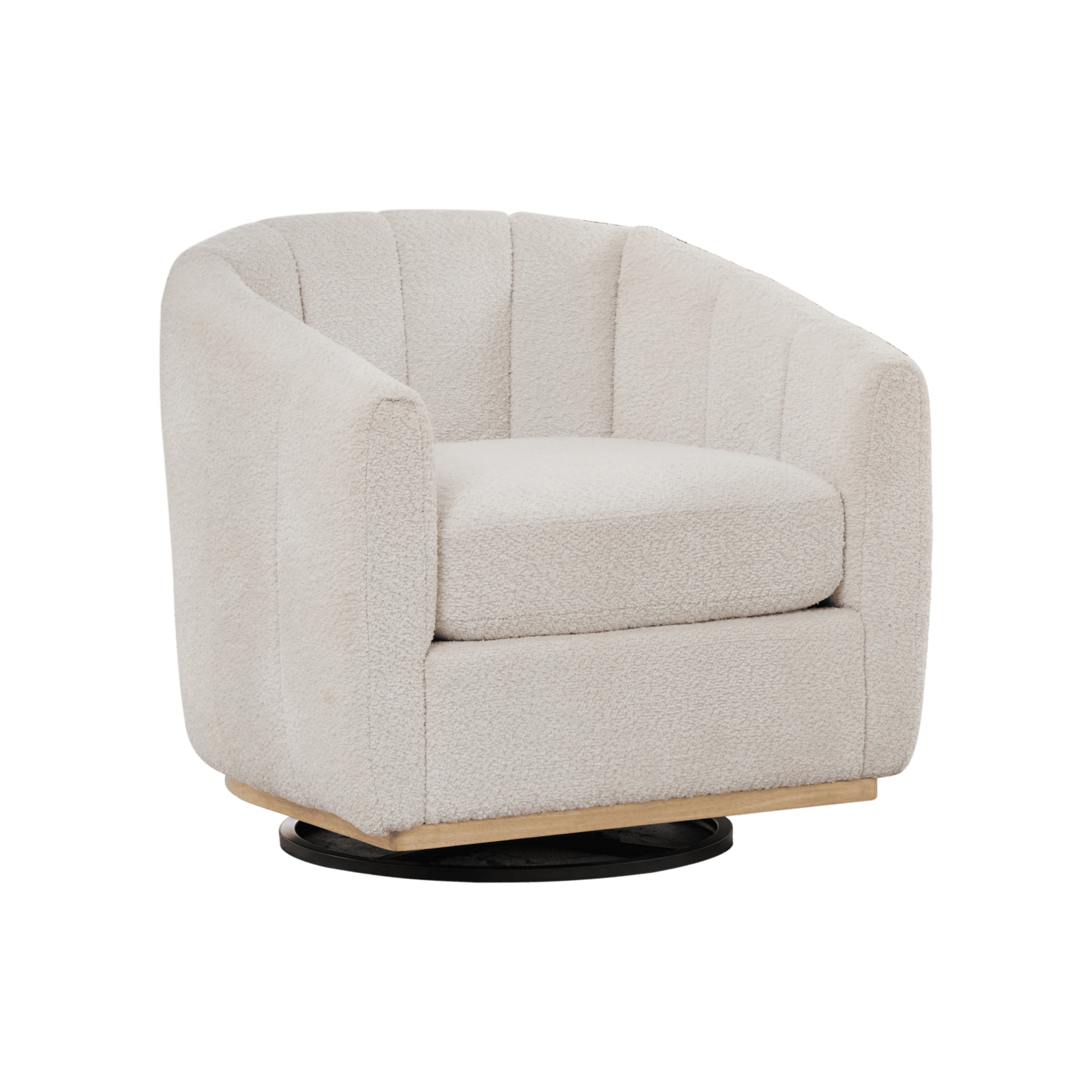 Modern Ivory Chenille Cushioned Metal Base Swivel Barrel Chair, 32.28' Wide Upholstered Tufted Pumpkin - Shape Club Armchair - 1st Choice Furniture Direct
