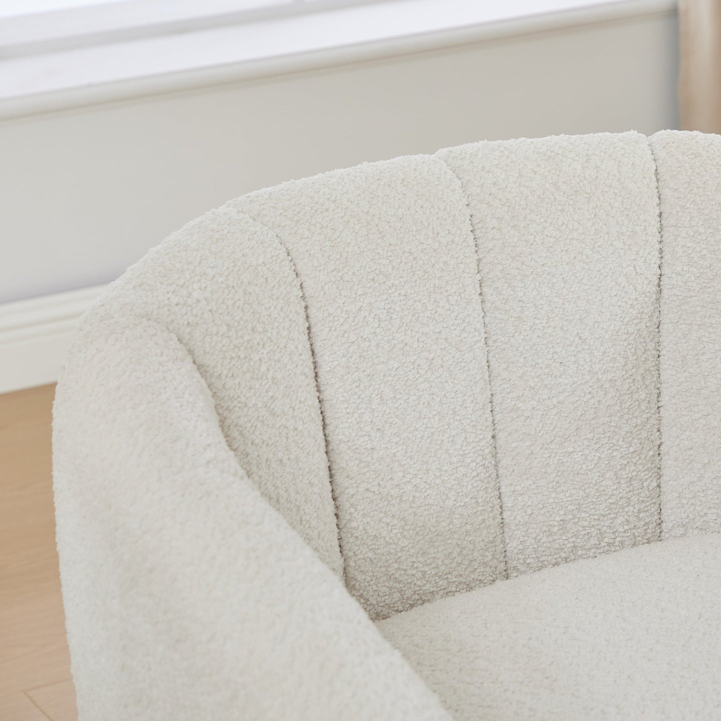 Modern Ivory Chenille Cushioned Metal Base Swivel Barrel Chair, 32.28' Wide Upholstered Tufted Pumpkin - Shape Club Armchair - 1st Choice Furniture Direct