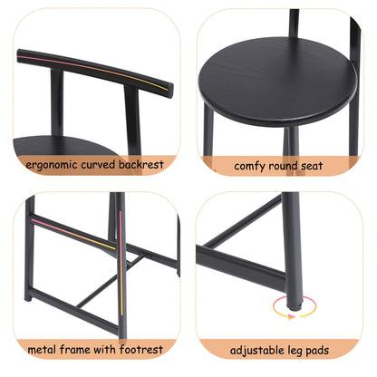 Modern Kitchen Bar Stools Set of 3 with Footrest in Black, Metal Frame & MDF Seat, 27''H - 1st Choice Furniture Direct