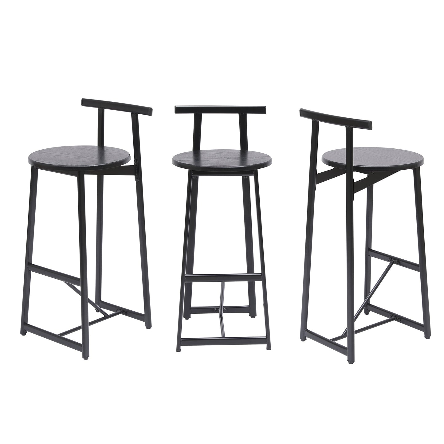 Modern Kitchen Bar Stools Set of 3 with Footrest in Black, Metal Frame & MDF Seat, 27''H - 1st Choice Furniture Direct
