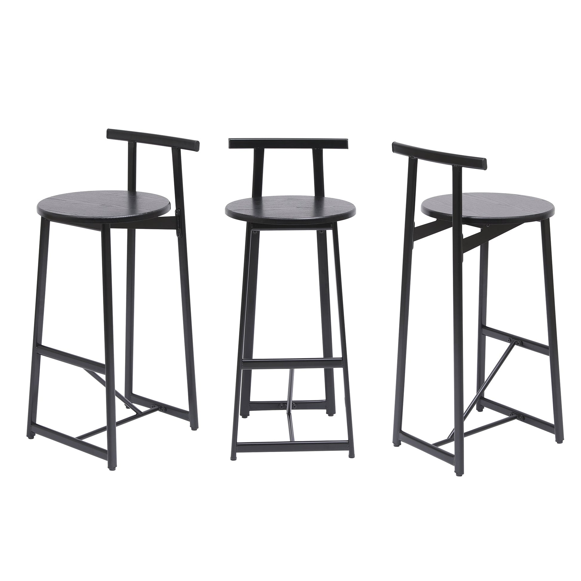 Modern Kitchen Bar Stools Set of 3 with Footrest in Black, Metal Frame & MDF Seat, 27''H - 1st Choice Furniture Direct