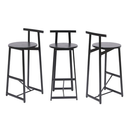 Modern Kitchen Bar Stools Set of 3 with Footrest in Black, Metal Frame & MDF Seat, 27''H - 1st Choice Furniture Direct