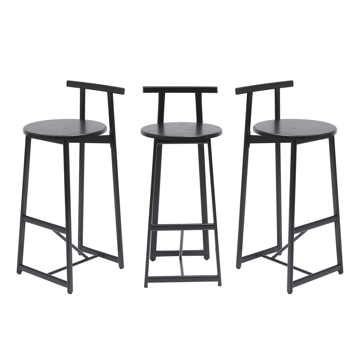 Modern Kitchen Bar Stools Set of 3 with Footrest in Black, Metal Frame & MDF Seat, 27''H - 1st Choice Furniture Direct