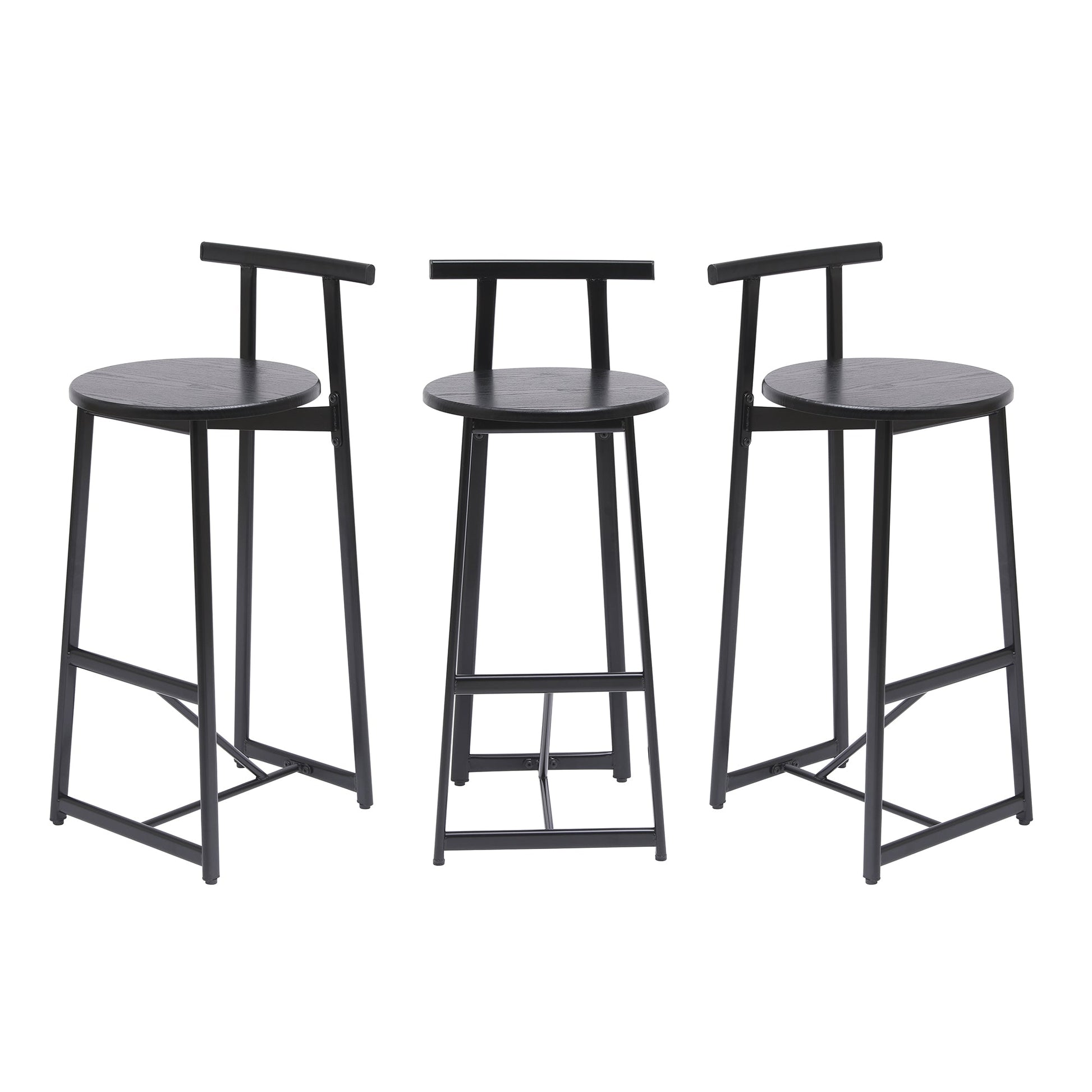 Modern Kitchen Bar Stools Set of 3 with Footrest in Black, Metal Frame & MDF Seat, 27''H - 1st Choice Furniture Direct