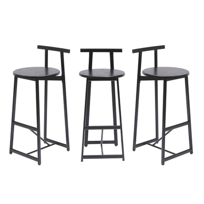 Modern Kitchen Bar Stools Set of 3 with Footrest in Black, Metal Frame & MDF Seat, 27''H - 1st Choice Furniture Direct