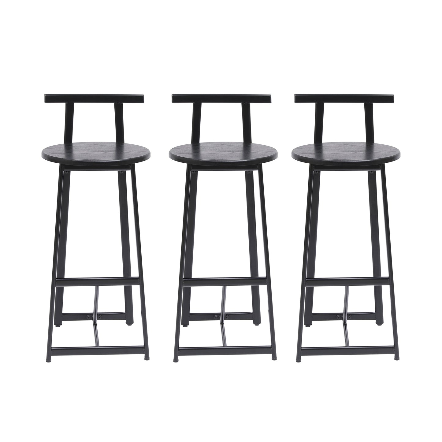 Modern Kitchen Bar Stools Set of 3 with Footrest in Black, Metal Frame & MDF Seat, 27''H - 1st Choice Furniture Direct