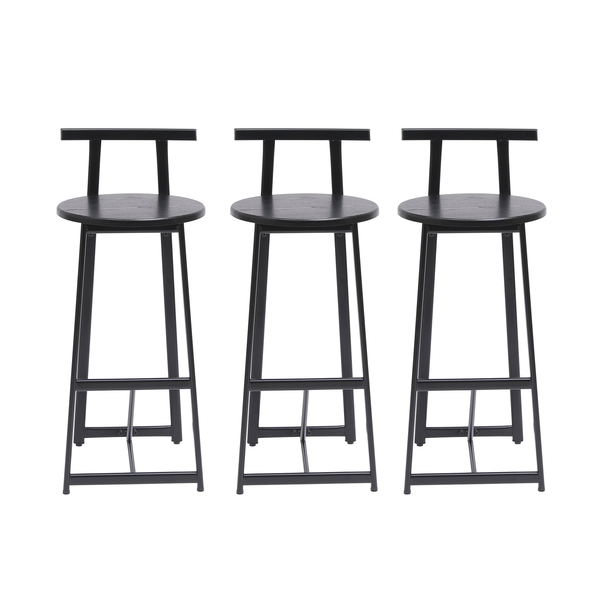 Modern Kitchen Bar Stools Set of 3 with Footrest in Black, Metal Frame & MDF Seat, 27''H - 1st Choice Furniture Direct