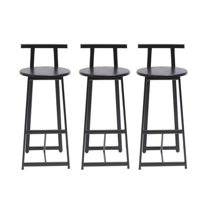 Modern Kitchen Bar Stools Set of 3 with Footrest in Black, Metal Frame & MDF Seat, 27''H - 1st Choice Furniture Direct