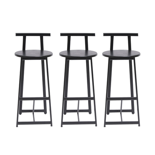 Modern Kitchen Bar Stools Set of 3 with Footrest in Black, Metal Frame & MDF Seat, 27''H - 1st Choice Furniture Direct