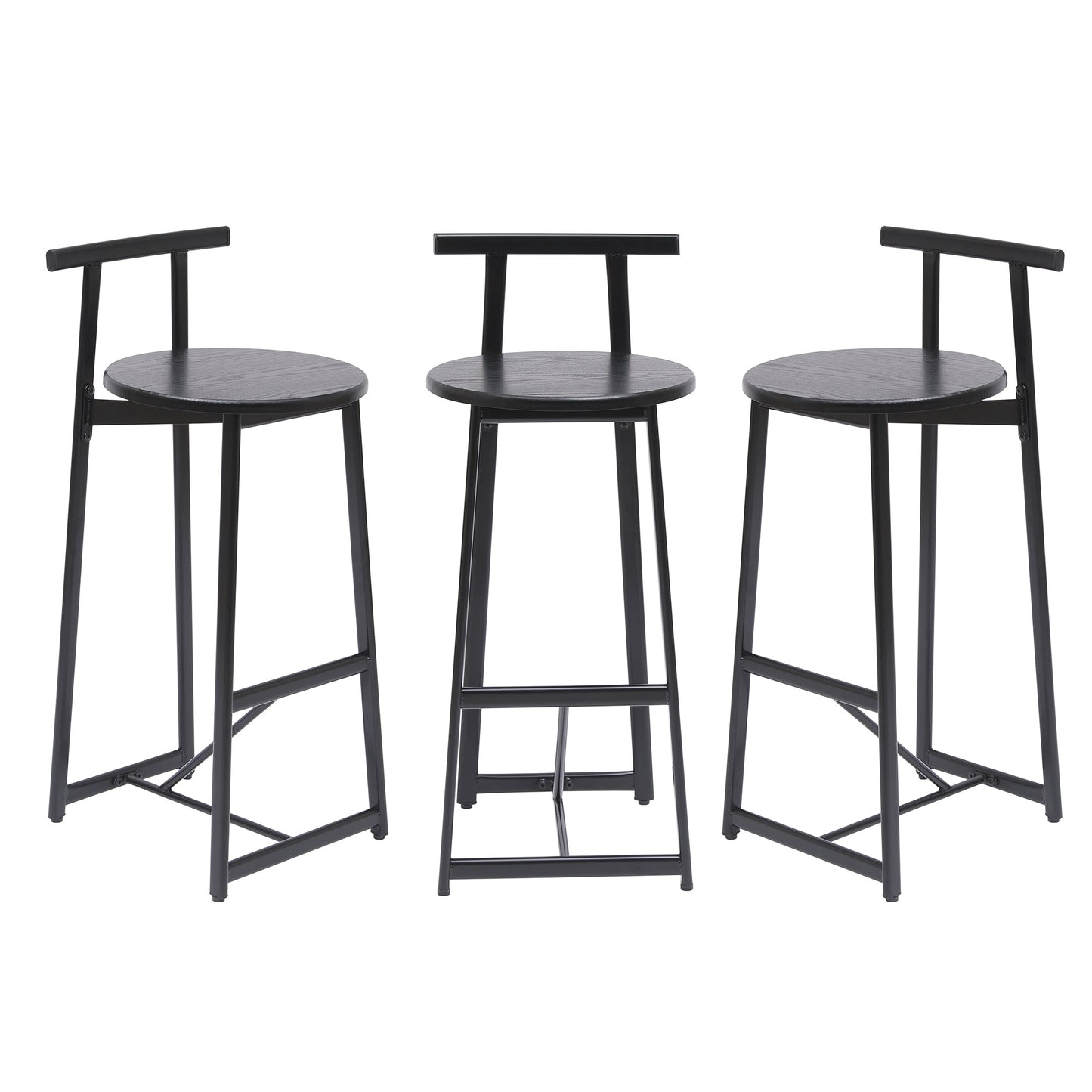 Modern Kitchen Bar Stools Set of 3 with Footrest in Black, Metal Frame & MDF Seat, 27''H - 1st Choice Furniture Direct