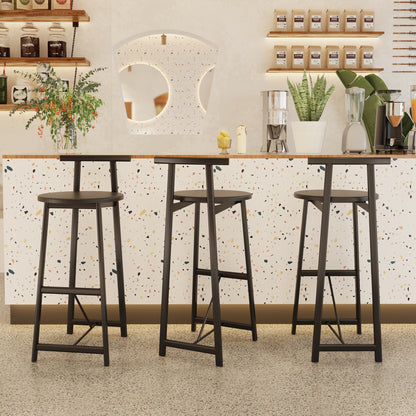 Modern Kitchen Bar Stools Set of 3 with Footrest in Black, Metal Frame & MDF Seat, 27''H - 1st Choice Furniture Direct