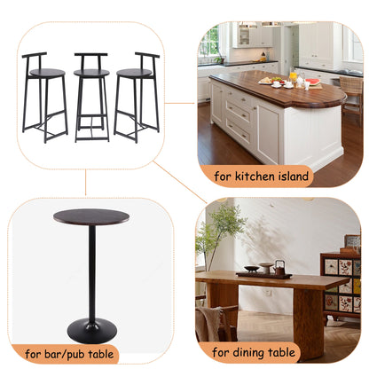 Modern Kitchen Bar Stools Set of 3 with Footrest in Black, Metal Frame & MDF Seat, 27''H - 1st Choice Furniture Direct