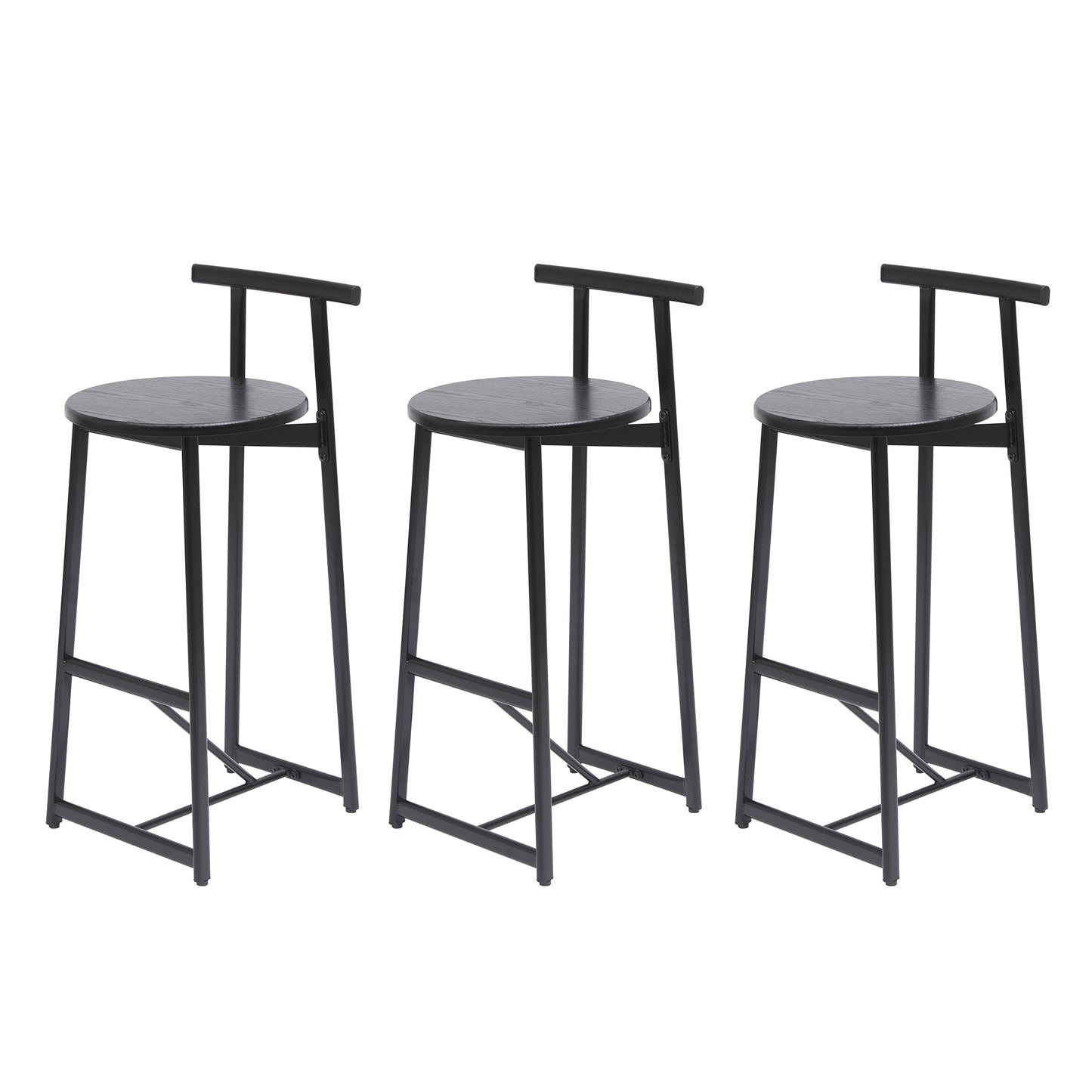 Modern Kitchen Bar Stools Set of 3 with Footrest in Black, Metal Frame & MDF Seat, 27''H - 1st Choice Furniture Direct