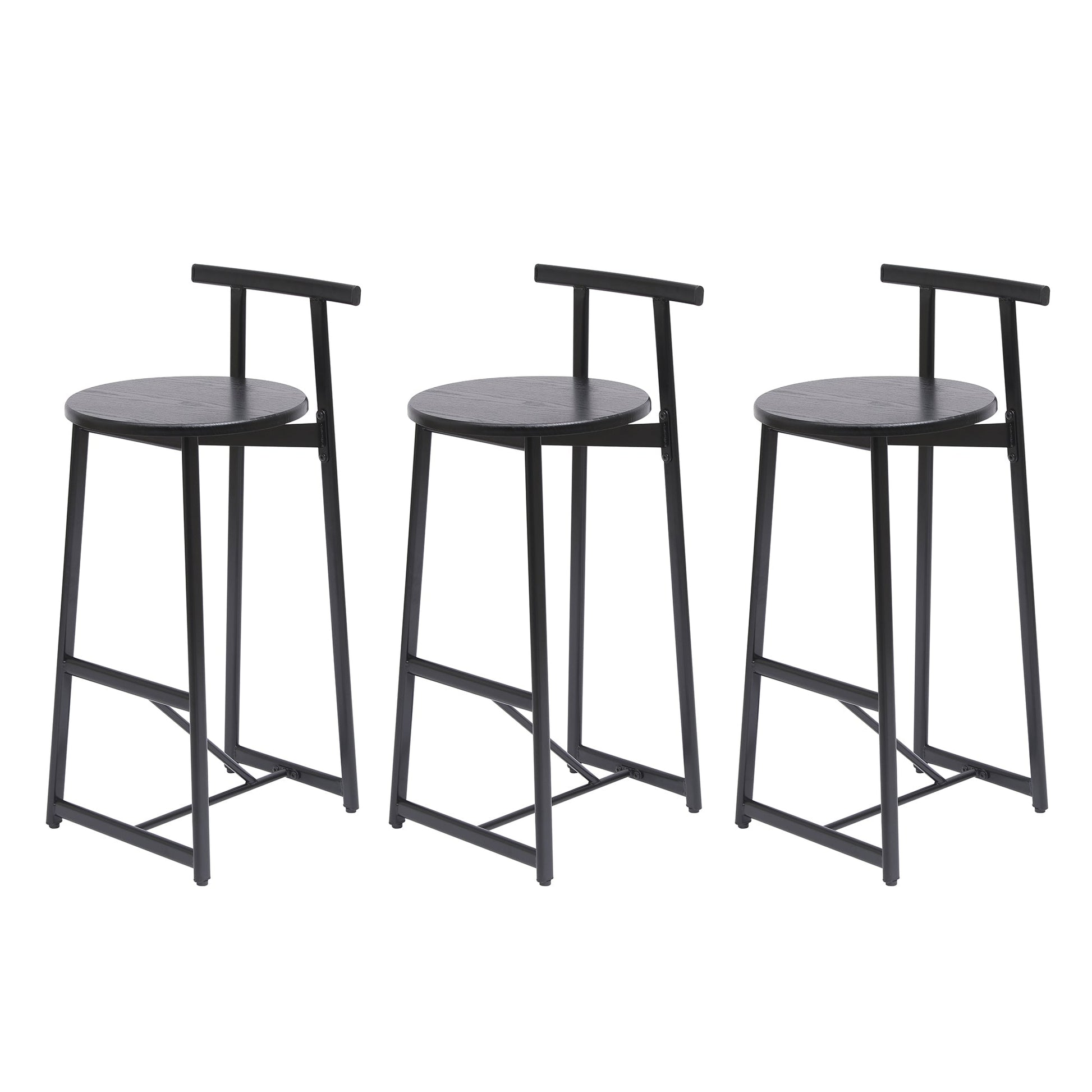 Modern Kitchen Bar Stools Set of 3 with Footrest in Black, Metal Frame & MDF Seat, 27''H - 1st Choice Furniture Direct