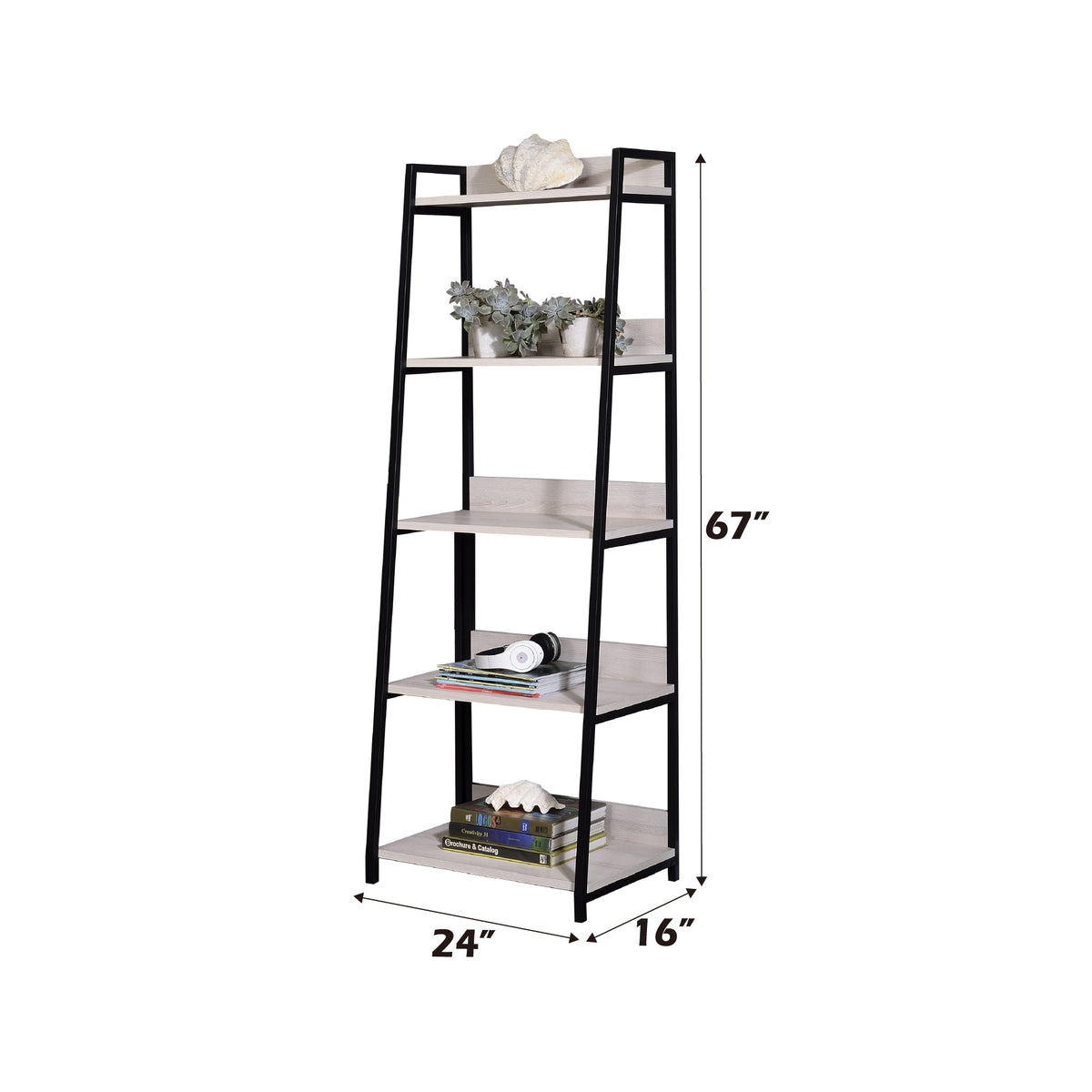 Modern Leaning Ladder Bookshelf with 5 Open Shelves - 1st Choice Furniture Direct