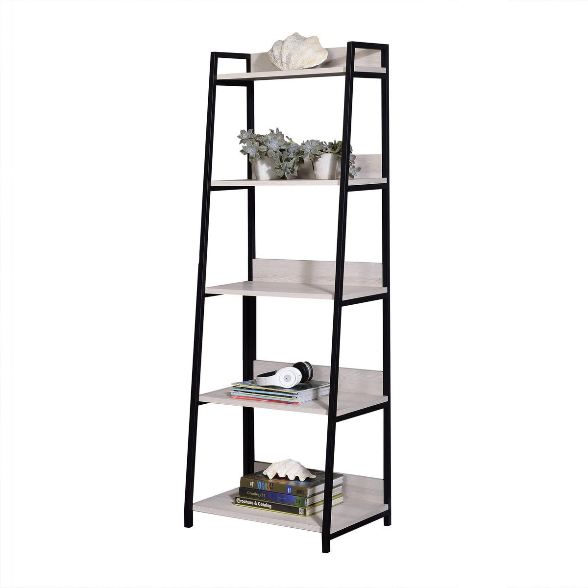 Modern Leaning Ladder Bookshelf with 5 Open Shelves - 1st Choice Furniture Direct