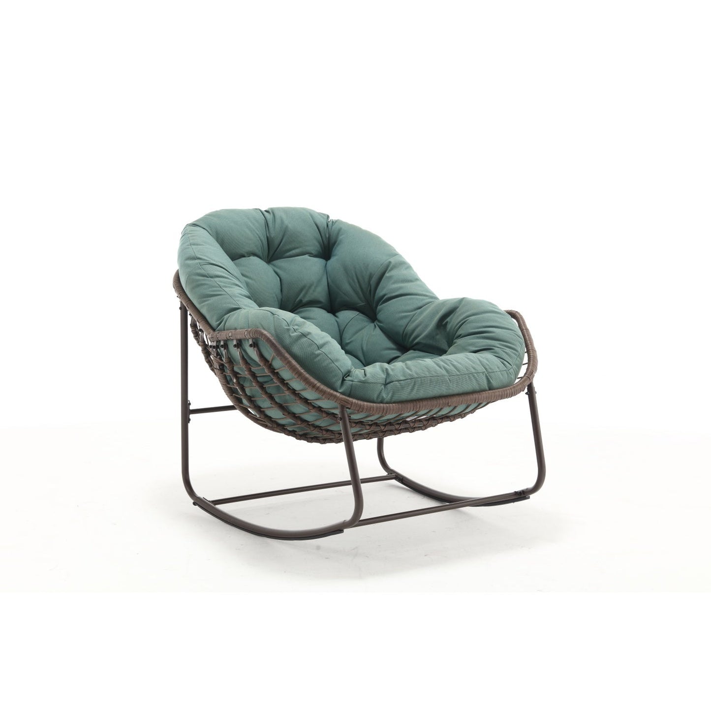 Modern Light Green Outdoor Rocking Chair, Oversized Wicker Egg Rocker with Thick Cushion, Indoor & Outdoor Lounge Chair for Balcony, Porch, Garden, Backyard, Steel Frame, 43.7''D x 37.2''W x 31.5''H - 1st Choice Furniture Direct