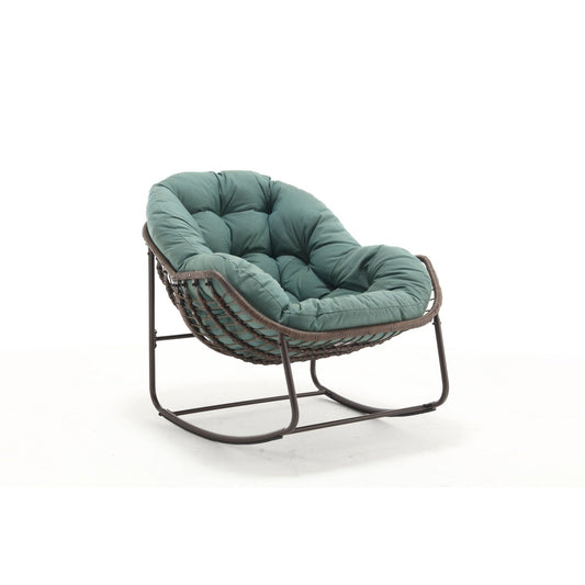 Modern Light Green Outdoor Rocking Chair, Oversized Wicker Egg Rocker with Thick Cushion, Indoor & Outdoor Lounge Chair for Balcony, Porch, Garden, Backyard, Steel Frame, 43.7''D x 37.2''W x 31.5''H - 1st Choice Furniture Direct