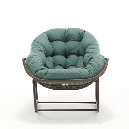 Modern Light Green Outdoor Rocking Chair, Oversized Wicker Egg Rocker with Thick Cushion, Indoor & Outdoor Lounge Chair for Balcony, Porch, Garden, Backyard, Steel Frame, 43.7''D x 37.2''W x 31.5''H - 1st Choice Furniture Direct