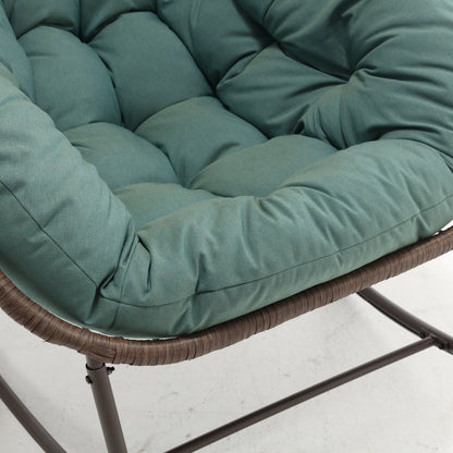 Modern Light Green Outdoor Rocking Chair, Oversized Wicker Egg Rocker with Thick Cushion, Indoor & Outdoor Lounge Chair for Balcony, Porch, Garden, Backyard, Steel Frame, 43.7''D x 37.2''W x 31.5''H - 1st Choice Furniture Direct