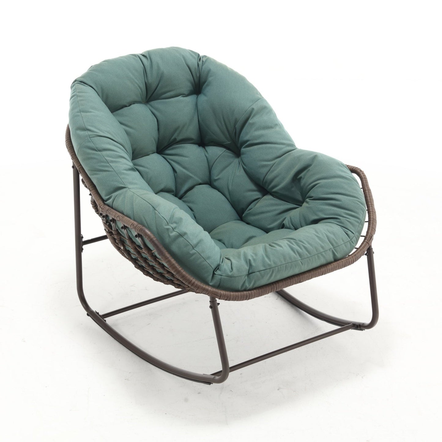 Modern Light Green Outdoor Rocking Chair, Oversized Wicker Egg Rocker with Thick Cushion, Indoor & Outdoor Lounge Chair for Balcony, Porch, Garden, Backyard, Steel Frame, 43.7''D x 37.2''W x 31.5''H - 1st Choice Furniture Direct
