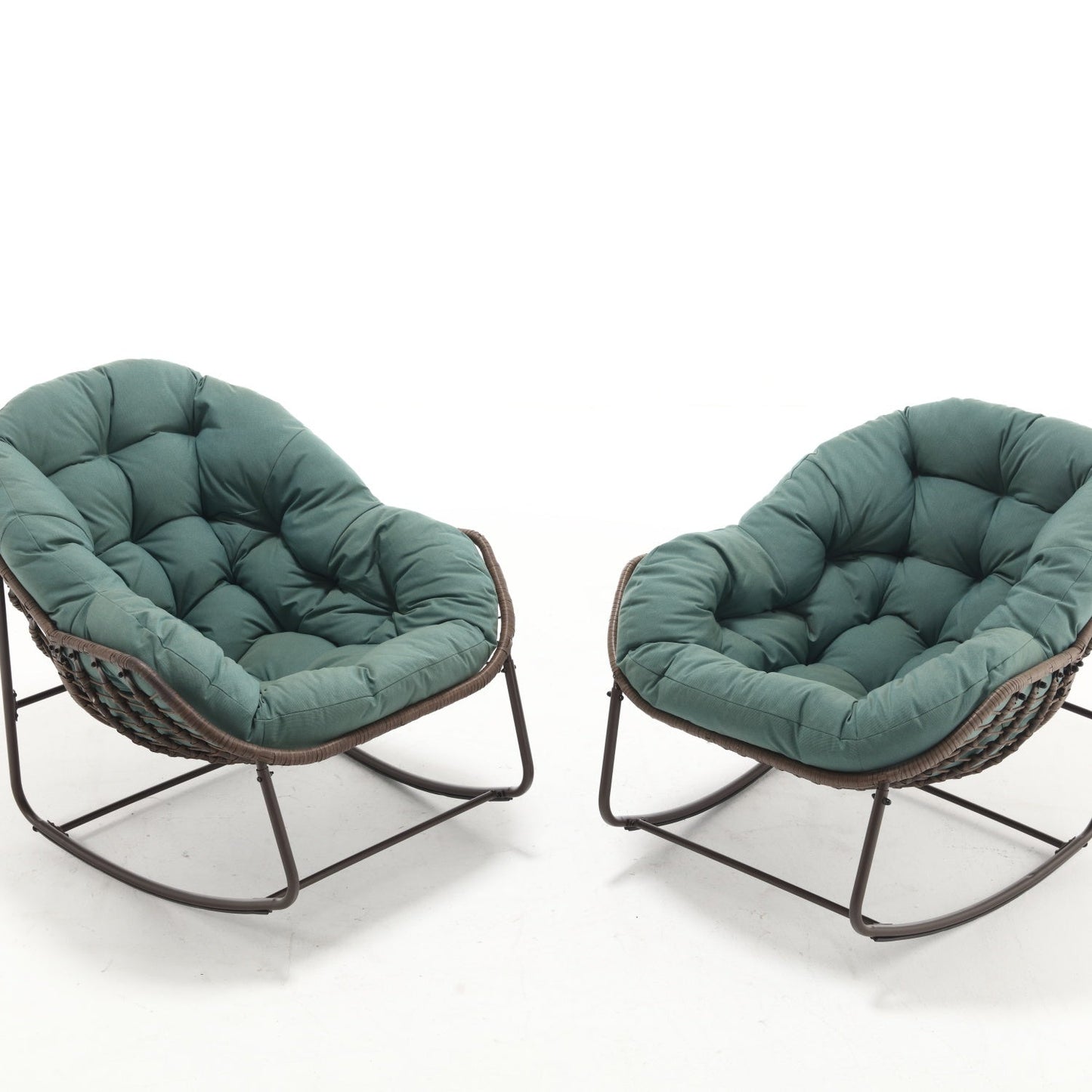 Modern Light Green Outdoor Rocking Chair, Oversized Wicker Egg Rocker with Thick Cushion, Indoor & Outdoor Lounge Chair for Balcony, Porch, Garden, Backyard, Steel Frame, 43.7''D x 37.2''W x 31.5''H - 1st Choice Furniture Direct