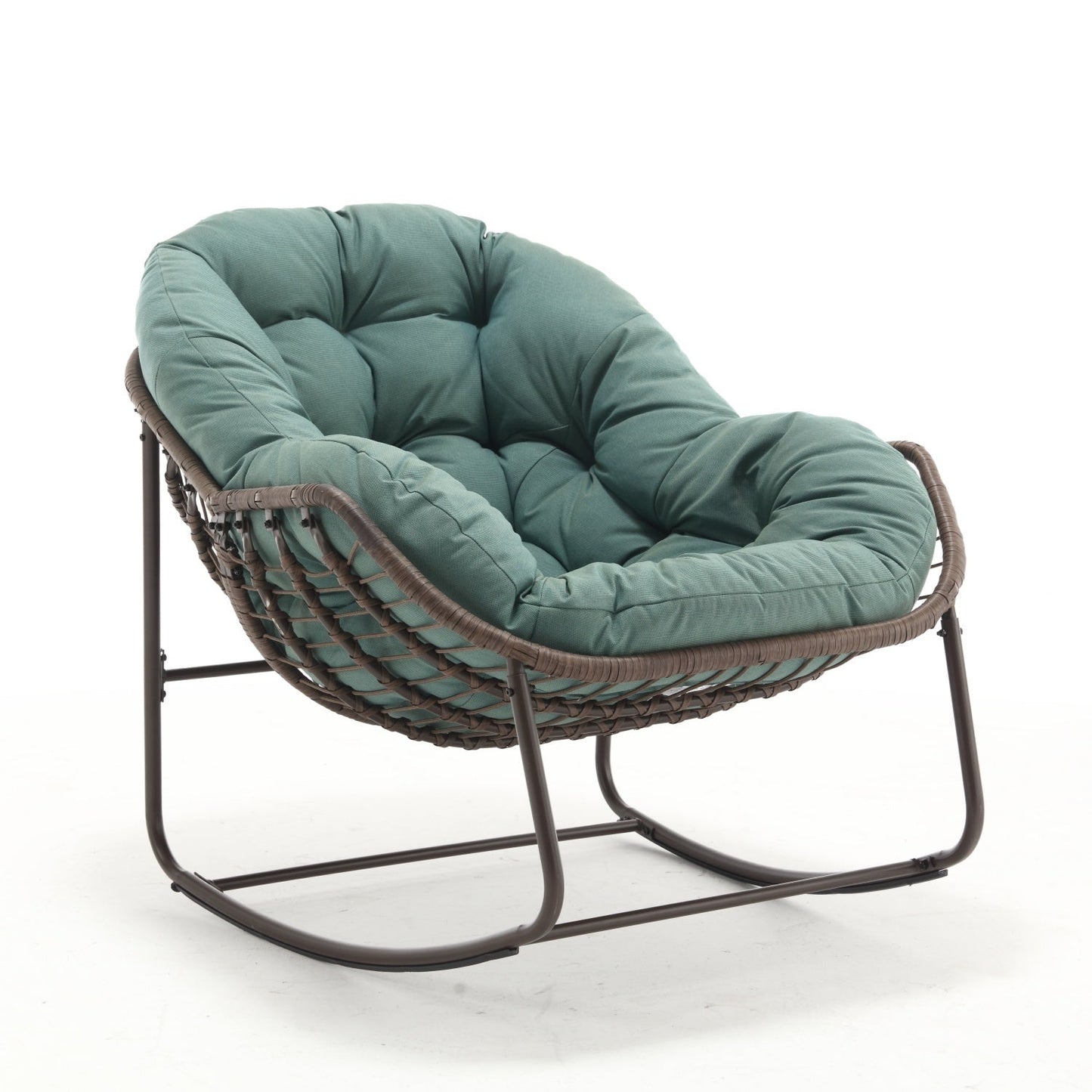 Modern Light Green Outdoor Rocking Chair, Oversized Wicker Egg Rocker with Thick Cushion, Indoor & Outdoor Lounge Chair for Balcony, Porch, Garden, Backyard, Steel Frame, 43.7''D x 37.2''W x 31.5''H - 1st Choice Furniture Direct