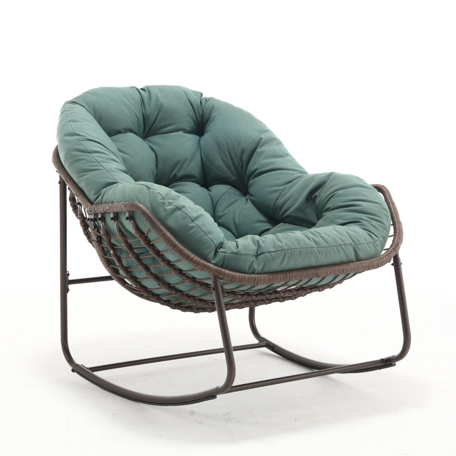 Modern Light Green Outdoor Rocking Chair, Oversized Wicker Egg Rocker with Thick Cushion, Indoor & Outdoor Lounge Chair for Balcony, Porch, Garden, Backyard, Steel Frame, 43.7''D x 37.2''W x 31.5''H - 1st Choice Furniture Direct